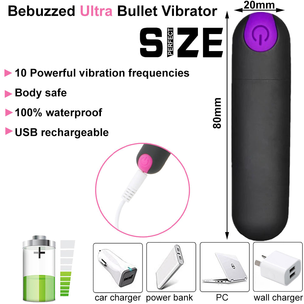Bebuzzed 8cm Bullet Vibrator USB Rechargeable Black/Purple