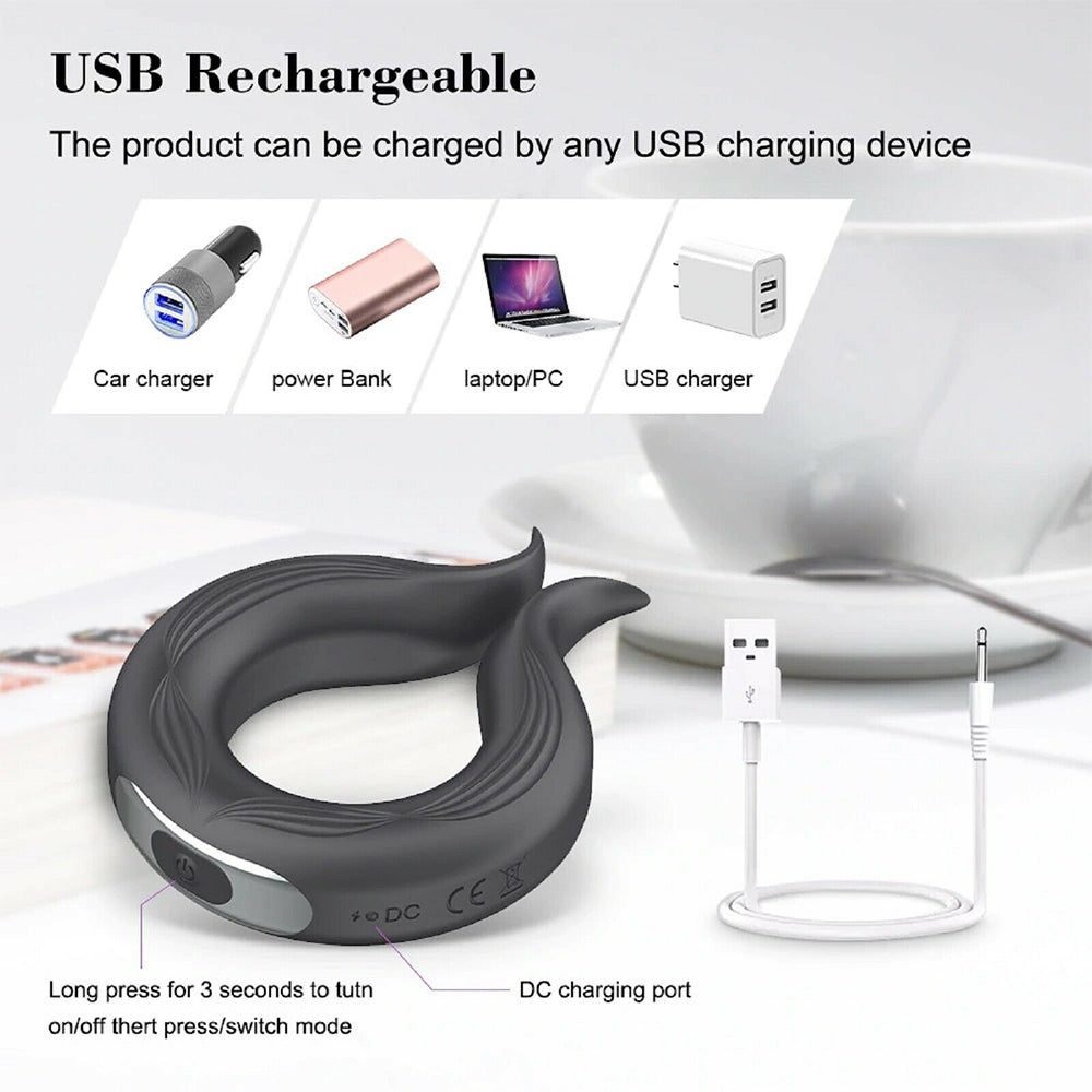 Bebuzzed Ulysses Vibrating Cock Ring USB Silicone Couples Penis Ring