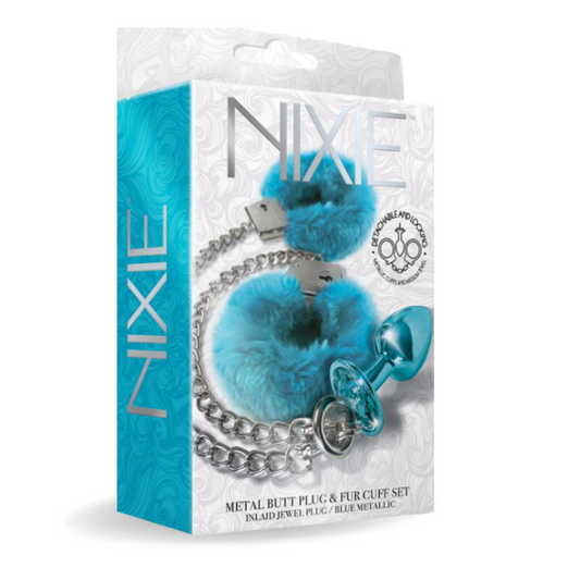 NIXIE Metal Butt Plug & Cuff Set Metallic Blue