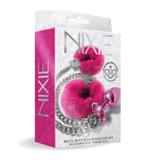 NIXIE Metal Butt Plug & Cuff Set Metallic Pink