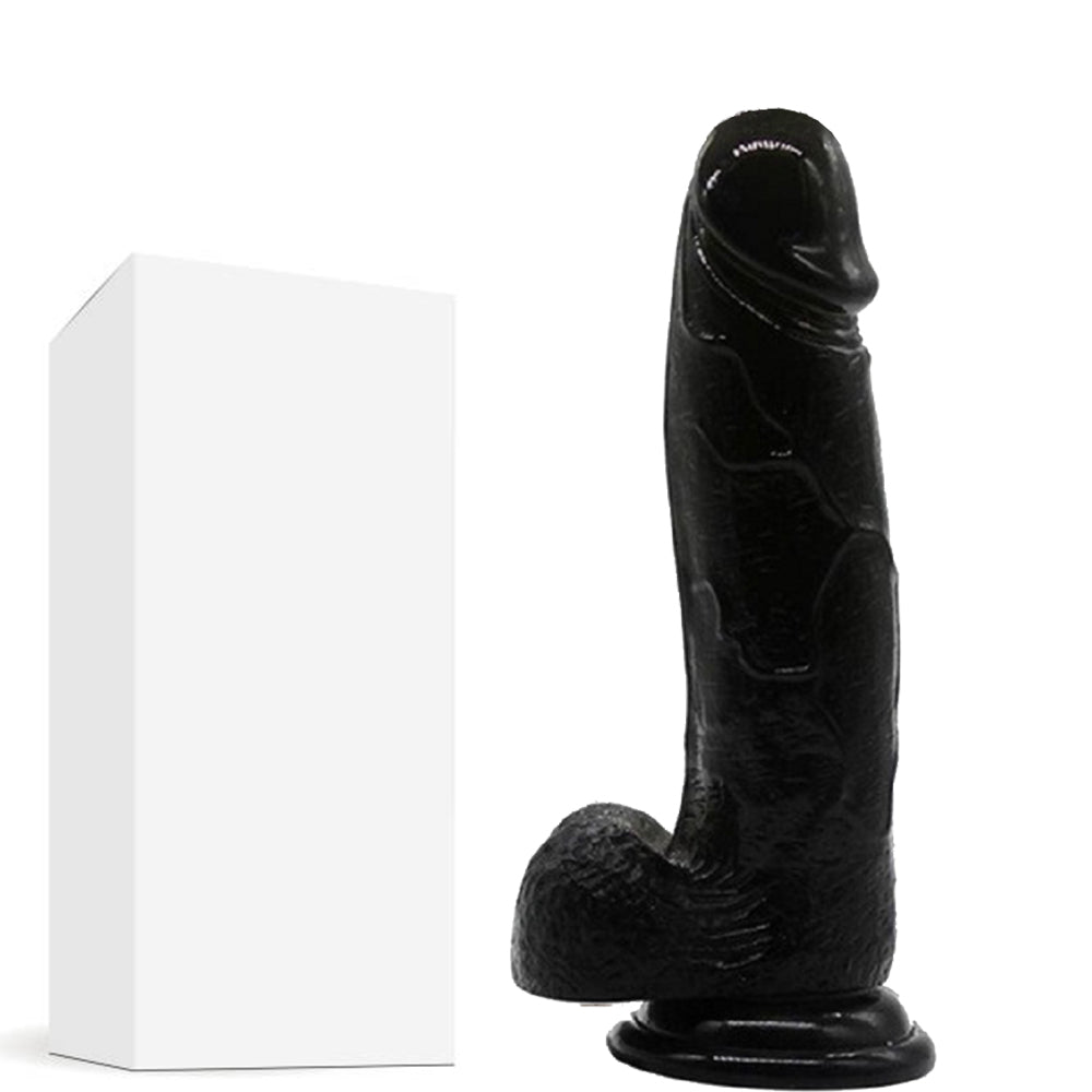 Bebuzzed Happy 8" Realistic Dildo Veined Balls Suction Cup Black