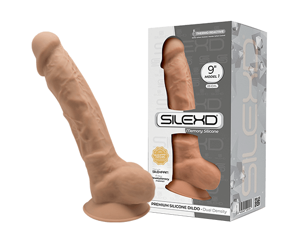 Silexd 9" Model 1 Silicone Realistic Dildo Suction Cup Balls Caramel