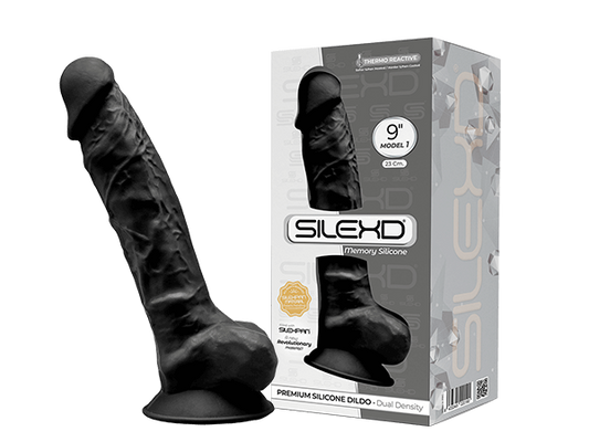 Silexd 9" Model 1 Silicone Realistic Dildo Suction Cup Balls Black