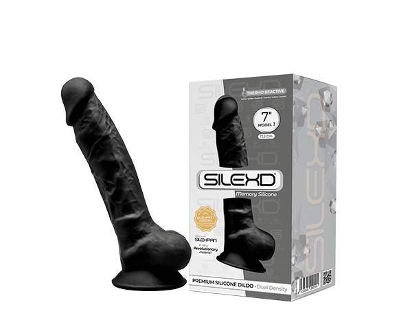 Silexd 7" Model 1 Realistic Silicone Dildo Suction Cup Balls Black