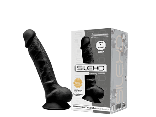 Silexd 7" Model 1 Realistic Silicone Dildo Suction Cup Balls Black