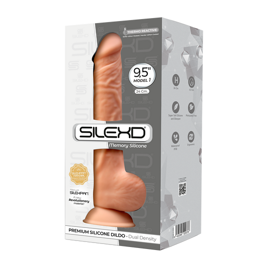 SILEXD MODEL 1 Realistic Silicone 9.5" Dildo Balls Suction Cup FLESH