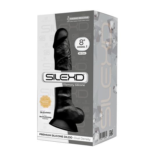 Silexd 8" Model 1 Realistic Silicone Dildo Suction Cup Balls Black