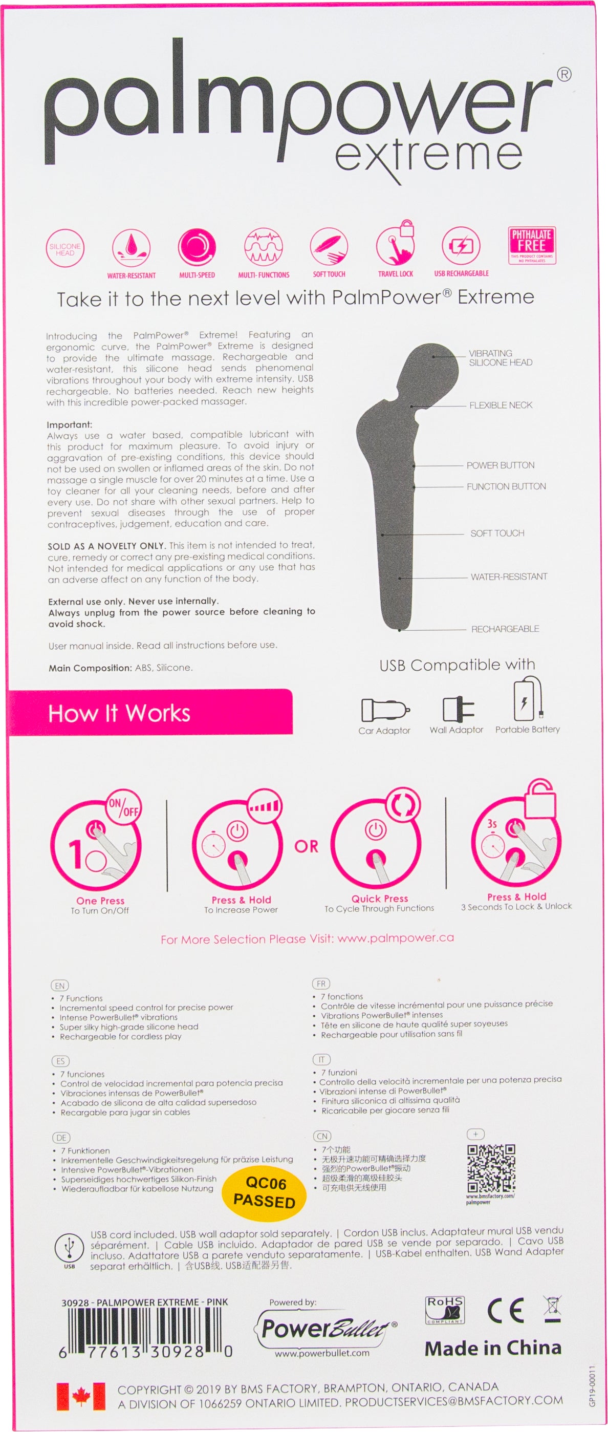 PalmPower Extreme Massage Wand Clitoral Stimulator Pink