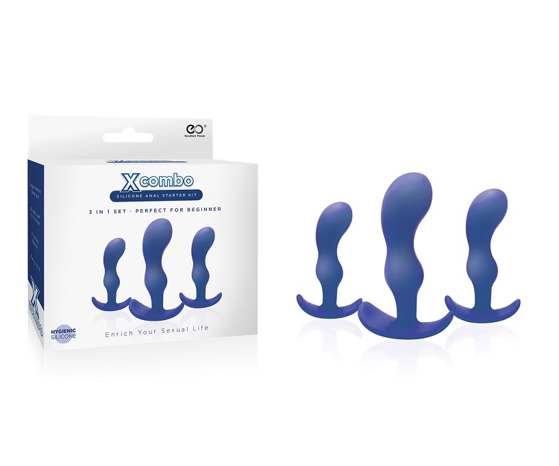 X COMBO 3PC BLUE SILICONE BUTT PLUG SET