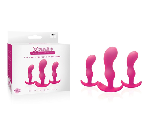 X COMBO 3PC PINK SILICONE BUTT PLUG SET