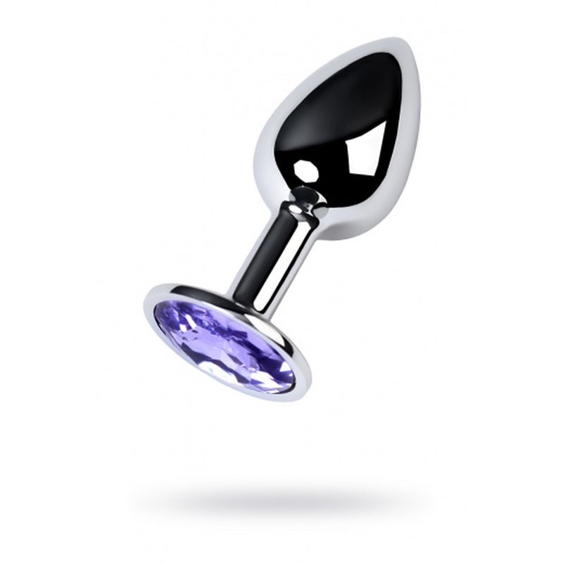 Metal Silver Anal Plug w Amethyst Crystal Small