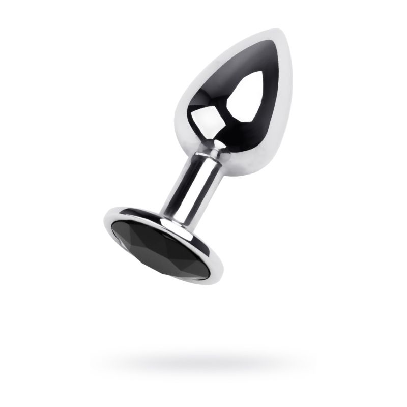 Silver Metal Anal Plug w Black Gem Small