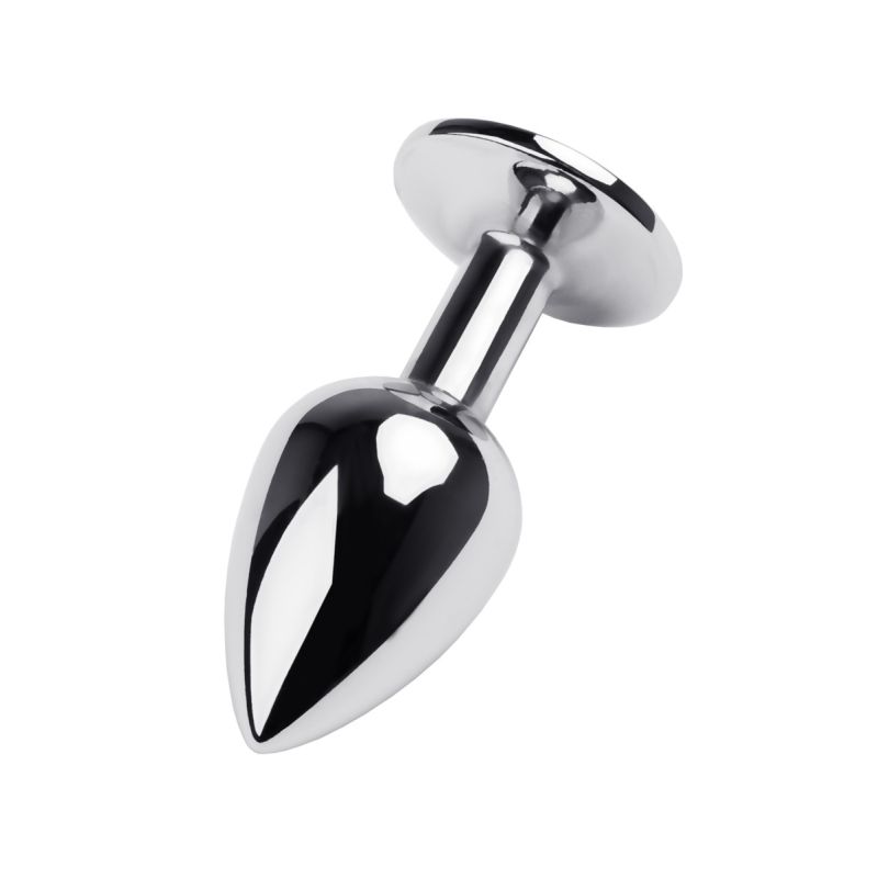 Silver Metal Anal Plug w Black Gem Small