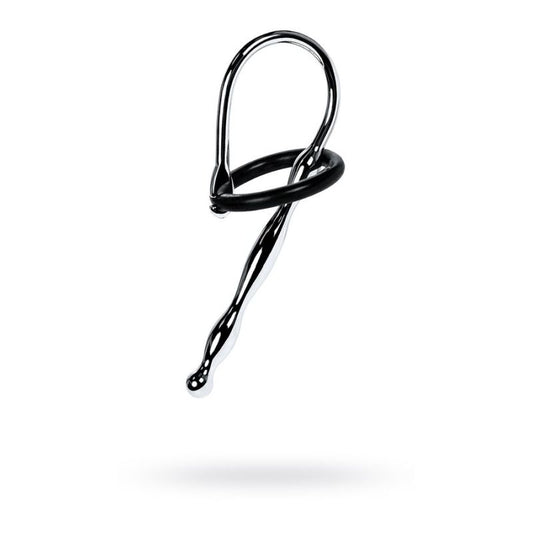 Silver Metal Urethral Plug w Black Silicone Ring