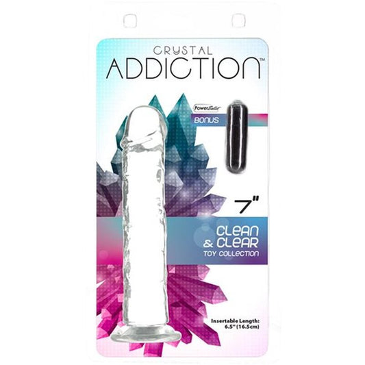 BMS Addiction Crystal Straight 7" Dildo & Power Bullet Vibrator Dong Sex Toy