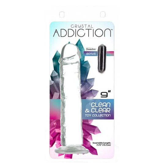 BMS Addiction Crystal Straight 9" Dildo & Power Bullet Vibrator Dong Sex Toy
