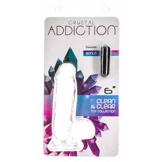BMS Addiction Crystal 6" Dildo with Balls & Power Bullet Vibrator Dong Sex Toy