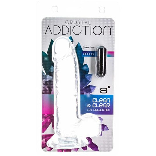 BMS Addiction Crystal 8" Dildo with Balls & Power Bullet Vibrator Dong Sex Toy