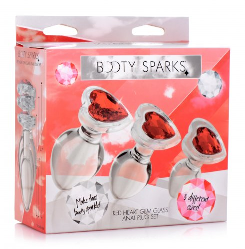 Booty Sparks Red Heart Gem Glass Anal Plug - Set