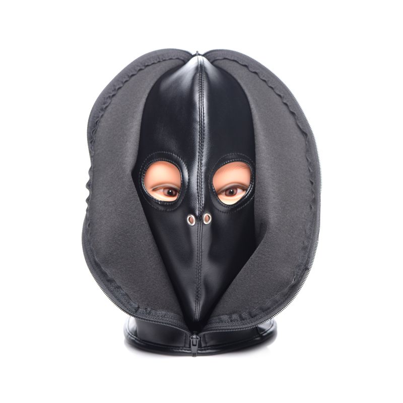 Zip Front Bondage Hood Black