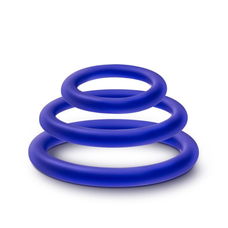 Performance Silicone Cock Ring 3 Pc Set Indigo