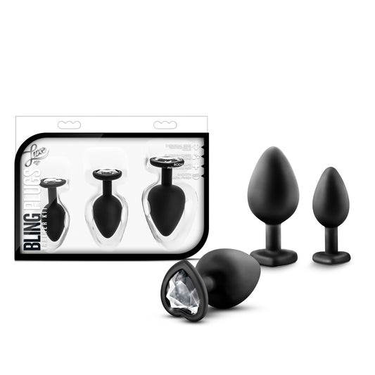 Luxe Bling Plugs Training Kit Black With White Gems Anal Plug
