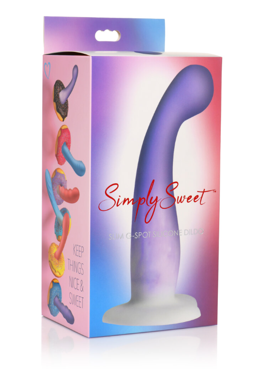 SIMPLY SWEET 7" SLIM G-SPOT SILICONE DILDO PURPLE/WHITE