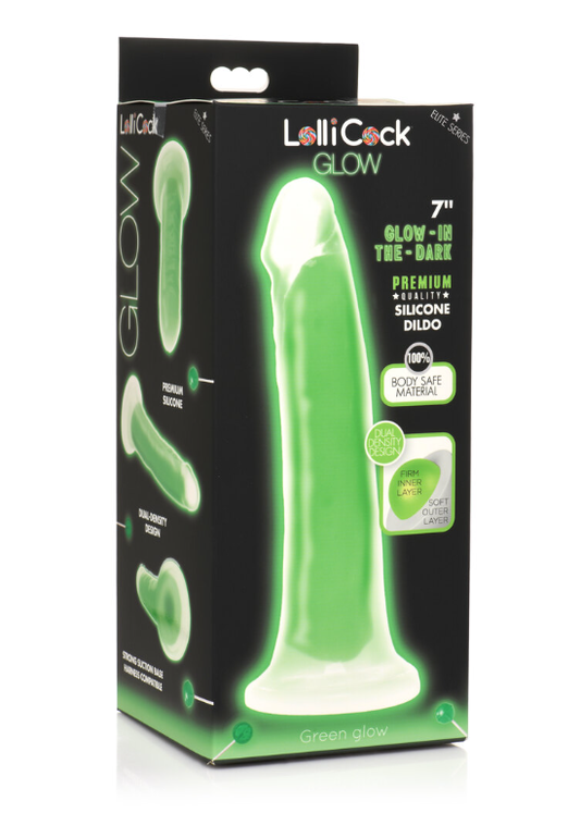 LOLLICOCK 7" GLOW-IN-THE-DARK SILICONE DILDO GREEN