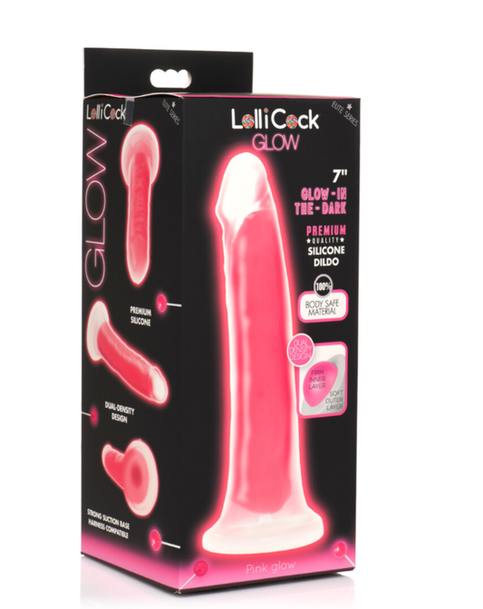 LOLLICOCK 7" GLOW-IN-THE-DARK SILICONE DILDO PINK