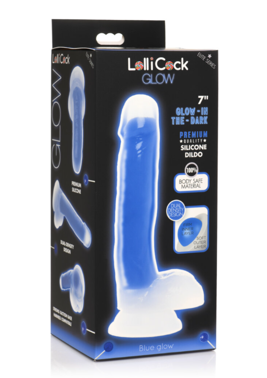 LOLLICOCK 7" GLOW-IN-THE-DARK SILICONE DILDO W/ BALLS BLUE