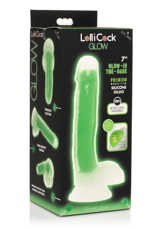 LOLLICOCK 7" GLOW-IN-THE-DARK SILICONE DILDO W/ BALLS GREEN