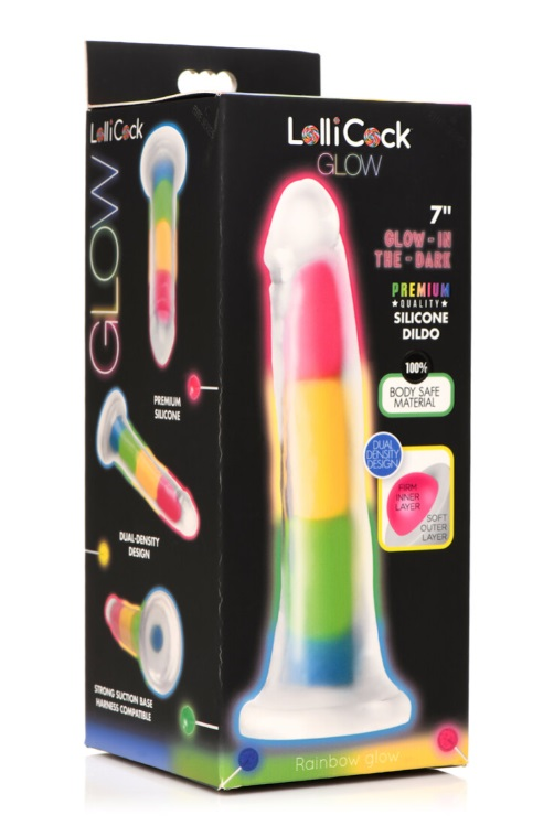 Lollicock 7" Glow- in- the- Dark Rainbow Silicone Dildo Rainbow