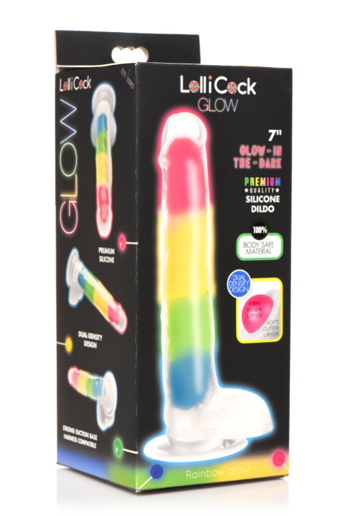 Lollicock 7" Glow- in- the- Dark Rainbow Silicone Dildo w/ Balls Rainb...