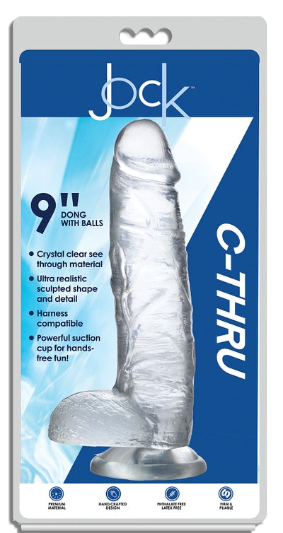 JOCK 9" C-Thru 9" Clear TPE Dong W/Balls & Suction Cup