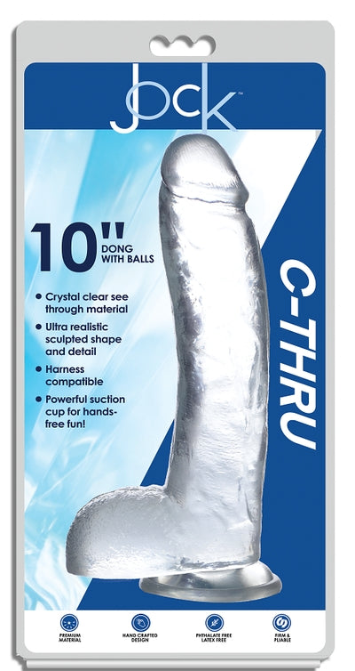 JOCK C-Thru 10" Clear TPE Dong W/Balls & Suction Cup