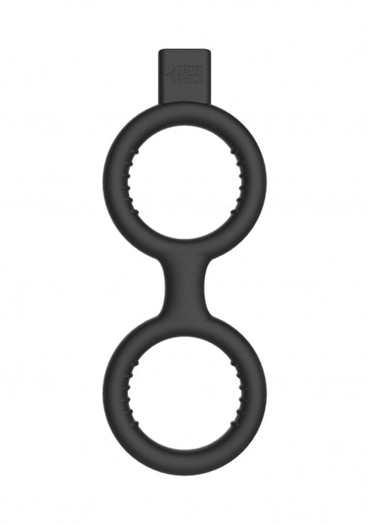 E-Stimulation Cock Ring with Ballstrap - Black