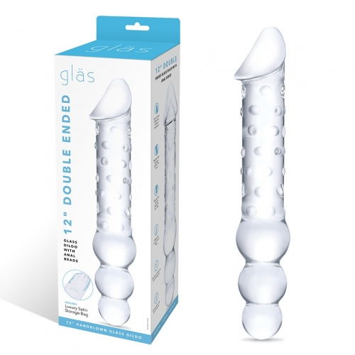 12" Double Ended Glass Dildo With Anal Beads