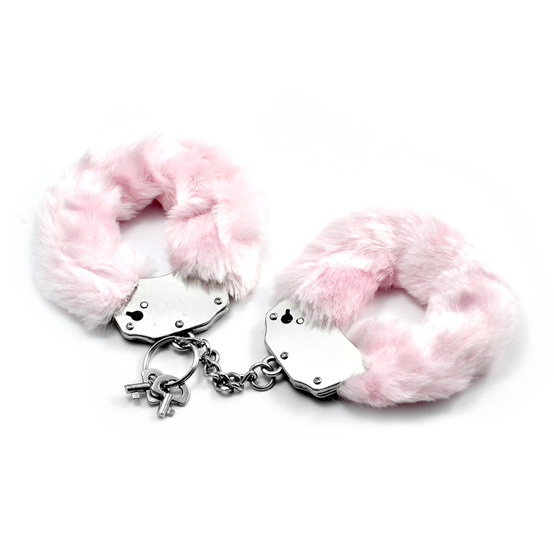 Lovetoy Fetish Fluffy Hand Cuffs BDSM Metal Restraints Bondage Handcuffs Pink