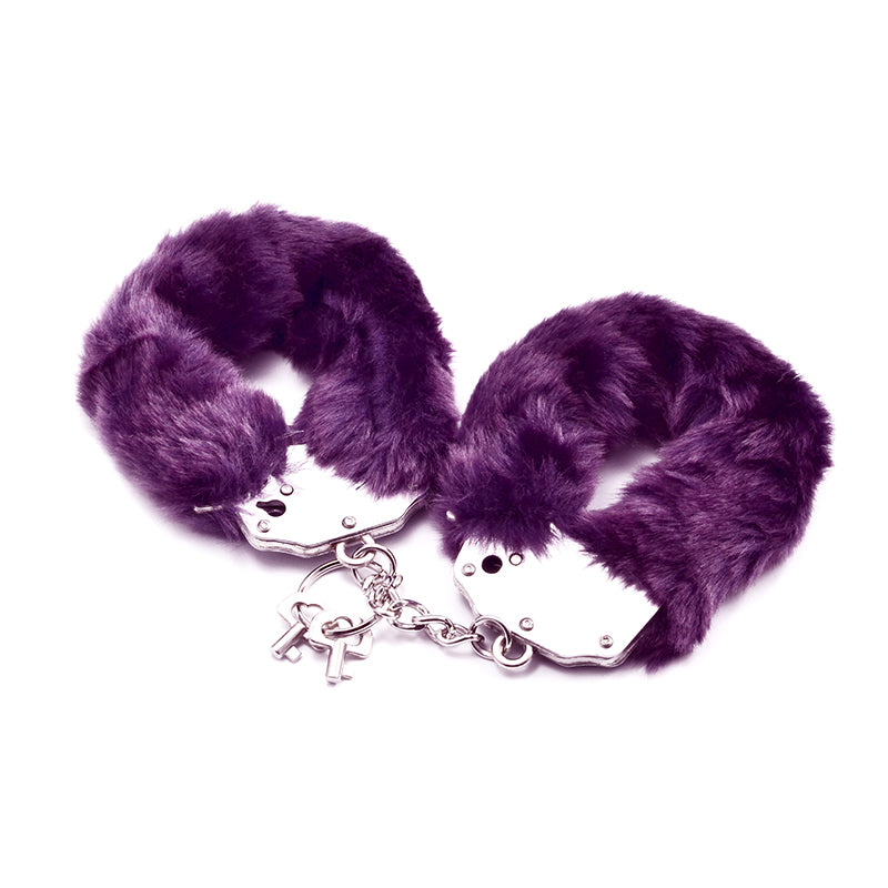 Lovetoy Fetish Fluffy Hand Cuffs BDSM Metal Restraints Bondage Handcuffs Purple