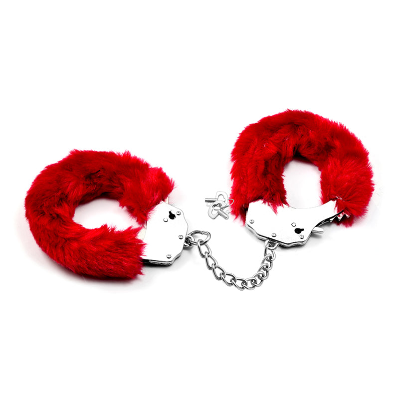 Lovetoy Fetish Fluffy Hand Cuffs BDSM Metal Restraints Bondage Handcuffs Red