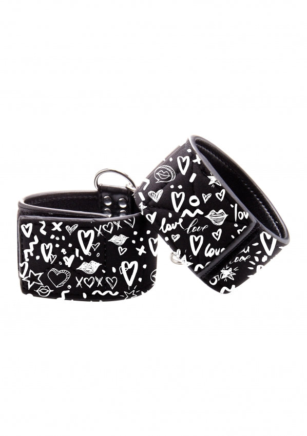 Printed Hand Cuffs - Love Street Art Fasion - Black