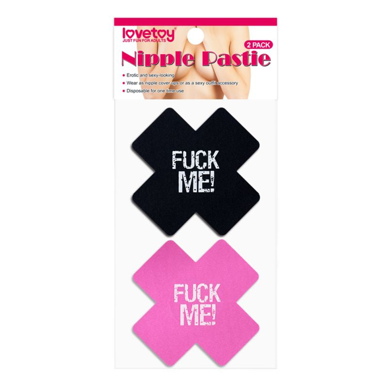 FUCK ME Cross Pattern Nipple Pasties Twin Pack