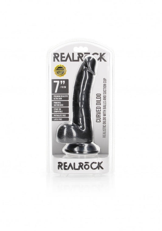 Curved Realistic Dildo with Balls and Suction Cup - 7''/ 18 cm