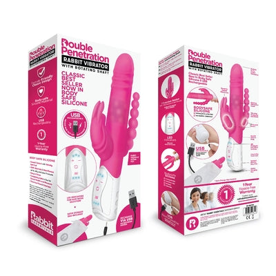 Rabbit Essentials Rechargeable Double Penetration Rabbit - Hot Pink