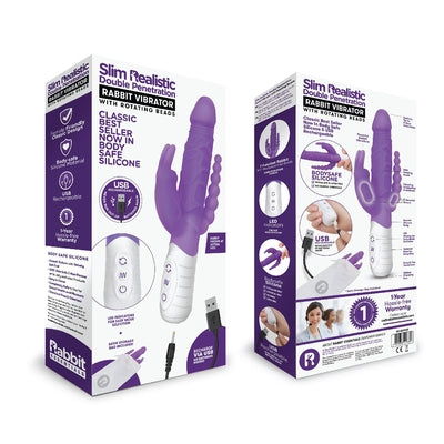 Rabbit Essentials Rechargeable Slim Double Penetration Rabbit - Hot Pu...