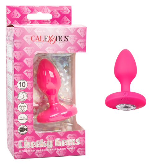 Cheeky Gems Medium Rechargeable Vibrating Probe- Pink