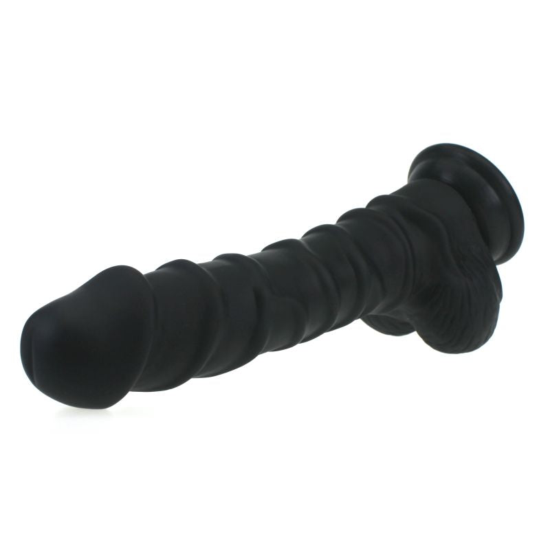 Realistic Dildo Ridged Shaft w Balls Black