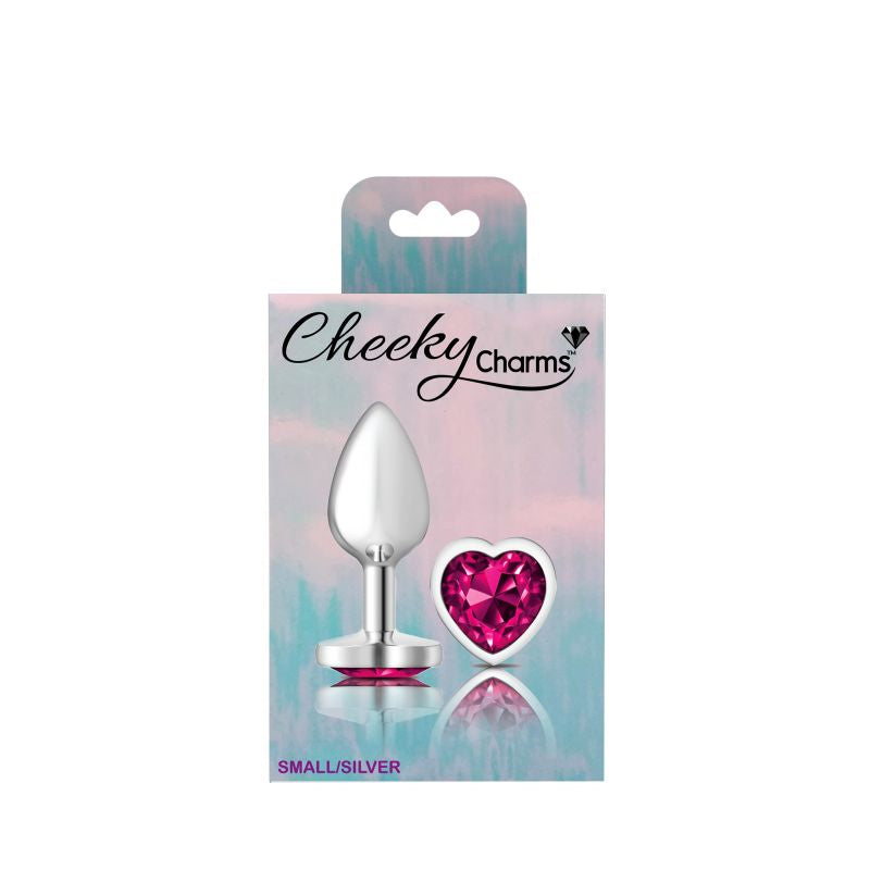 Cheeky Charms Silver Metal  Butt Plug w Heart Pink Jewel Small