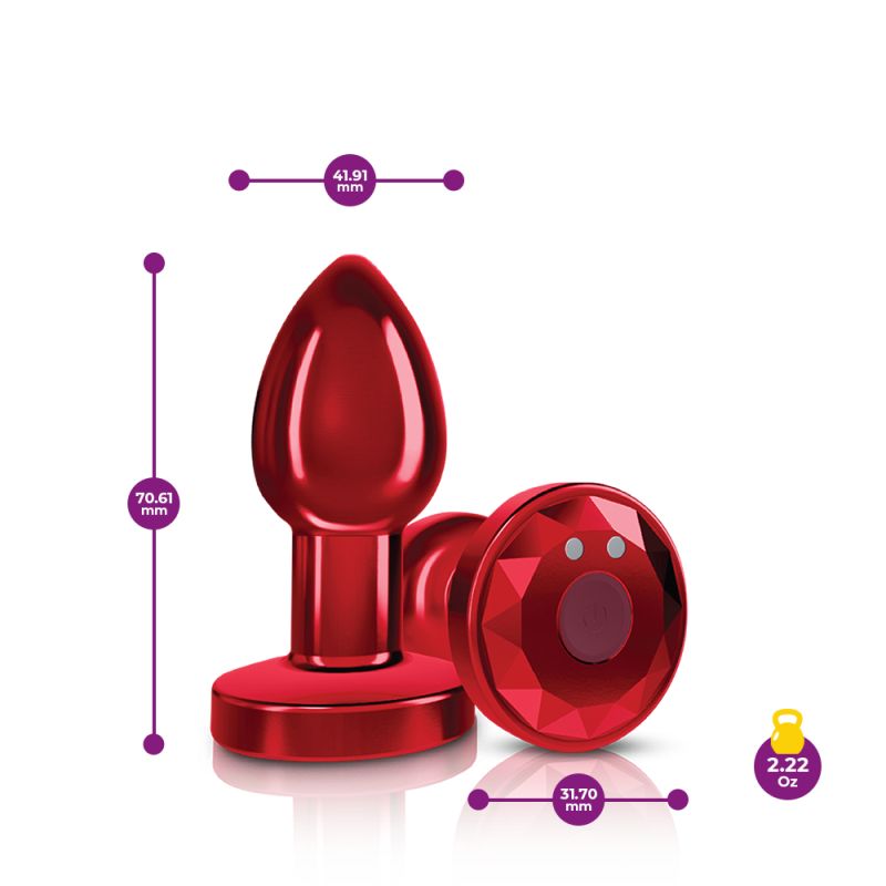 Cheeky Charms Red Rechargeable Vibrating Metal Butt Plug w Remote Small