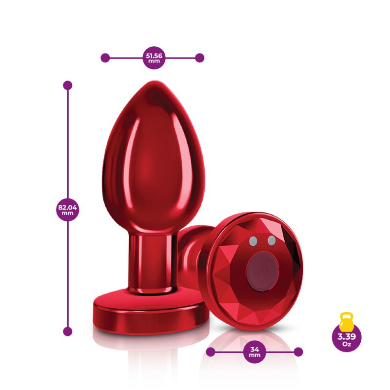 Cheeky Charms Red Rechargeable Vibrating Metal Butt Plug w Remote Medium